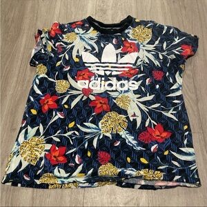 Adidas Women's Floral Graphic Tee - Blue, Red, Yellow